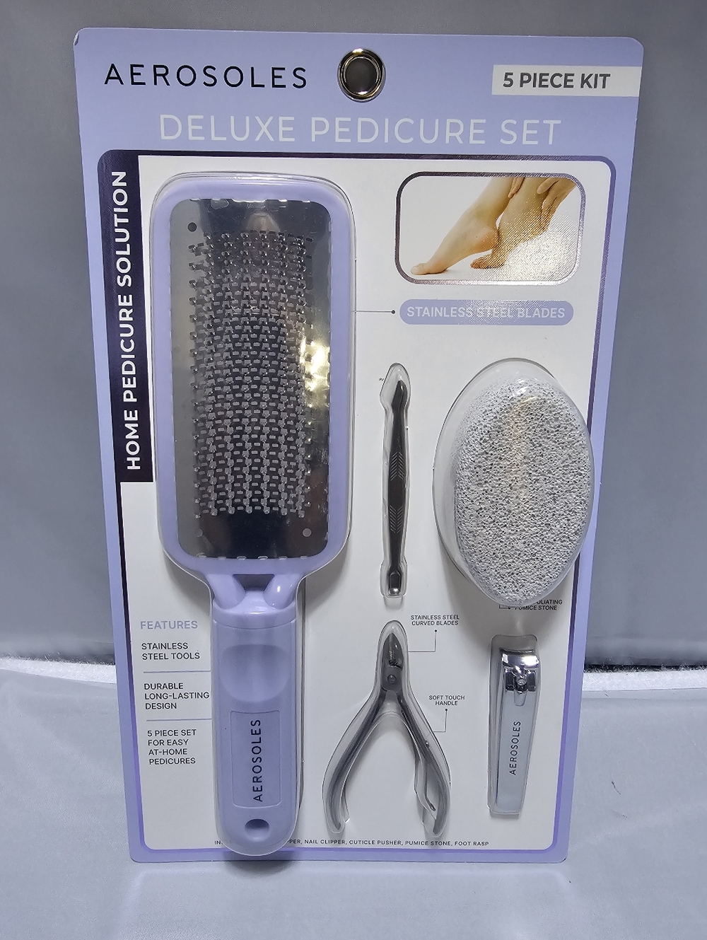 AEROSOLES Lavender Deluxe Pedicure Set - 5 Piece Grooming Kit